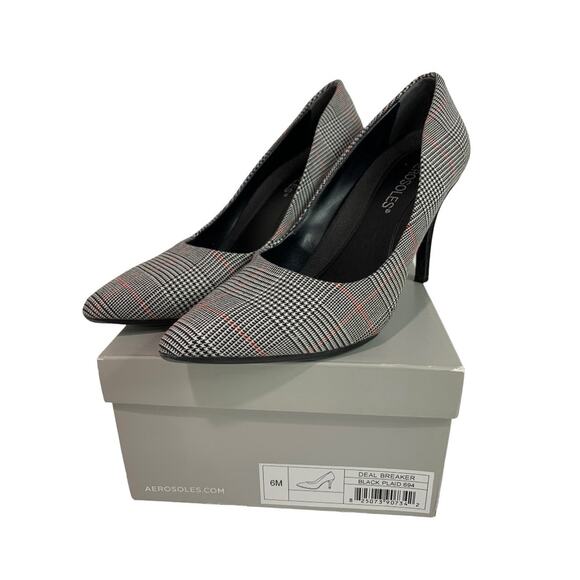 Size 6 Aerosoles Womens Plaid Black Heels Deal Breaker 3 Inch - Picture 12 of 12
